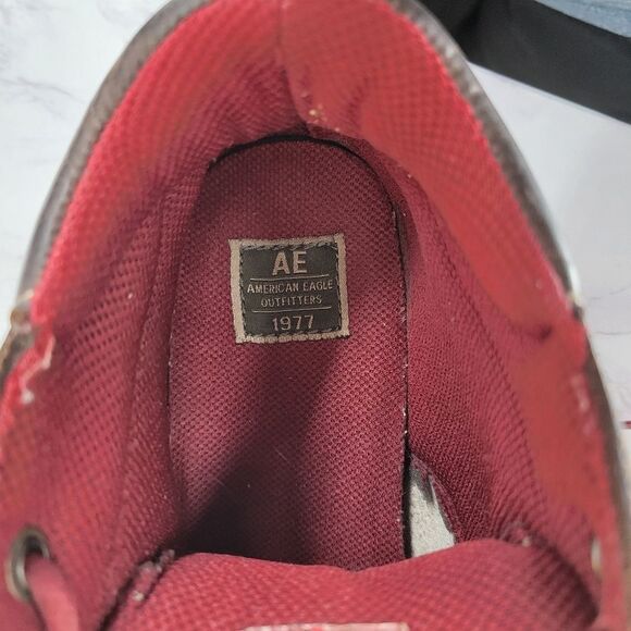 American Eagle Vintage Brown Leather  Boots with Deep Red Laces Chunky Lug Soles - Picture 8 of 12